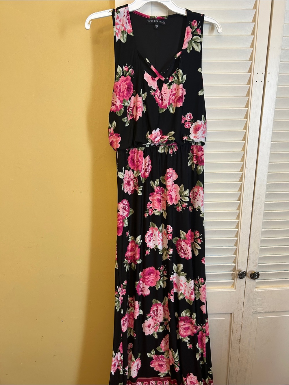 Others Follow Black Maxi Dress with Pink Floral Print